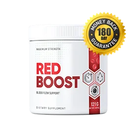 Single white container of Red Boost with a gold 180 day guarantee seal