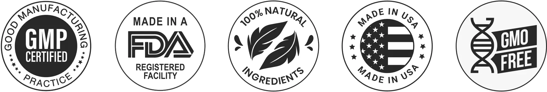 Four circular quality assurance icons in a horizontal row